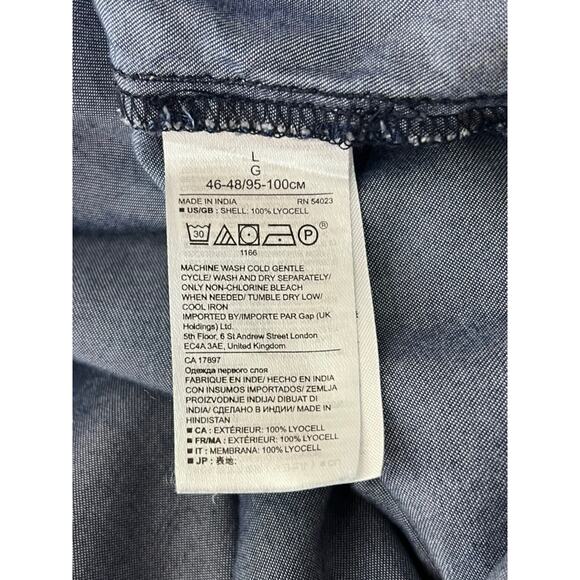 Banana Republic Dark Blue Wash Long Sleeve Button Up Tie Wrist Denim Top Size L - Picture 10 of 11